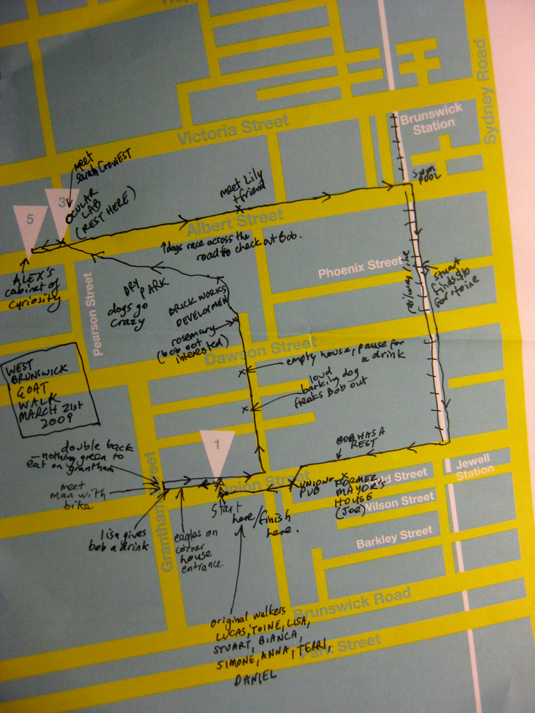Annotated map of West Brunswick indicating the route of the Great West Brunswick Goat Walk